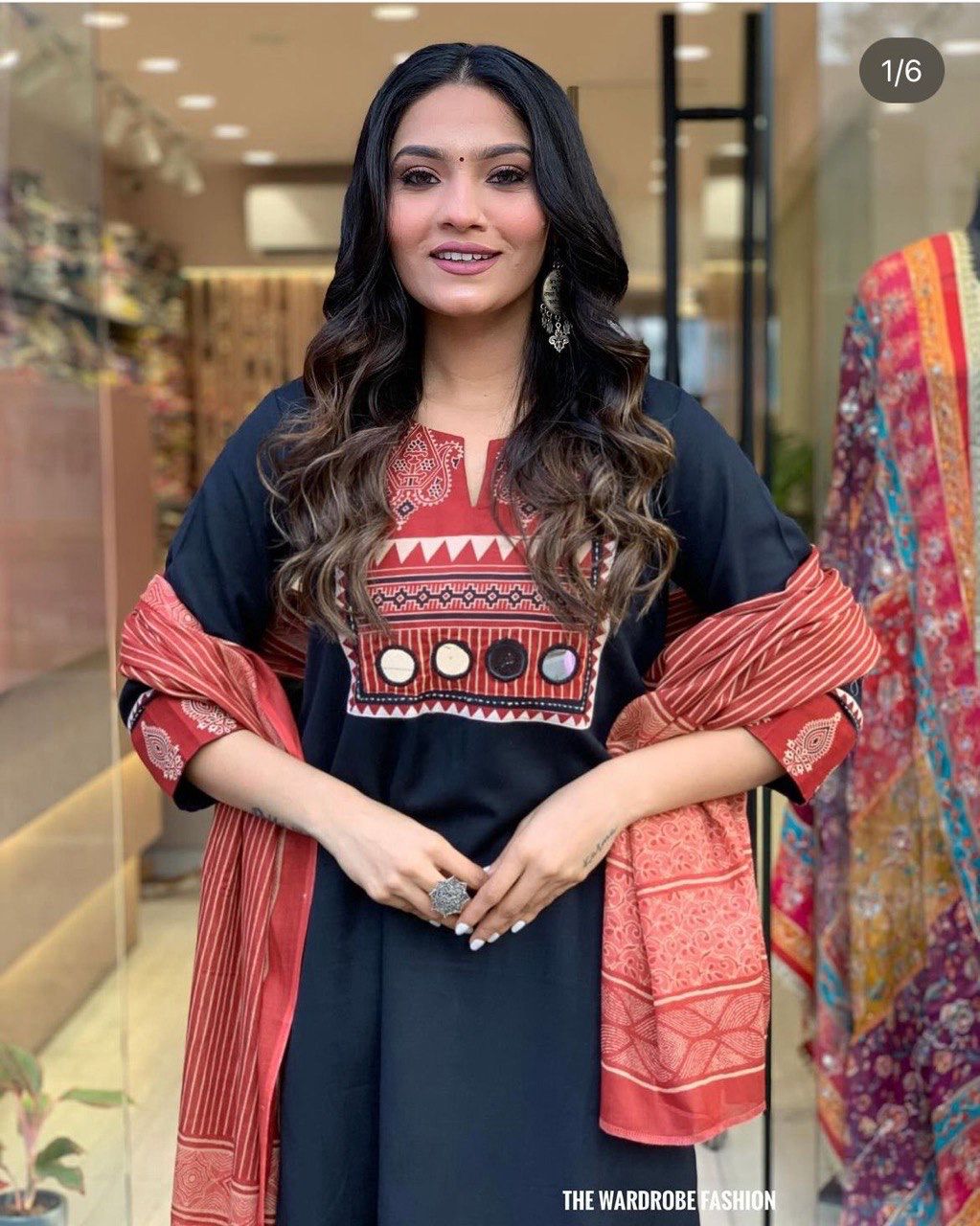 Black Rani By Fvd Rayon Mirror Work Designer Kurti With Bottom Dupatta Order In India
